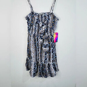 Justify Boho Floral Smocked Mini Dress Trendy Ruffles Lightweight Size Medium